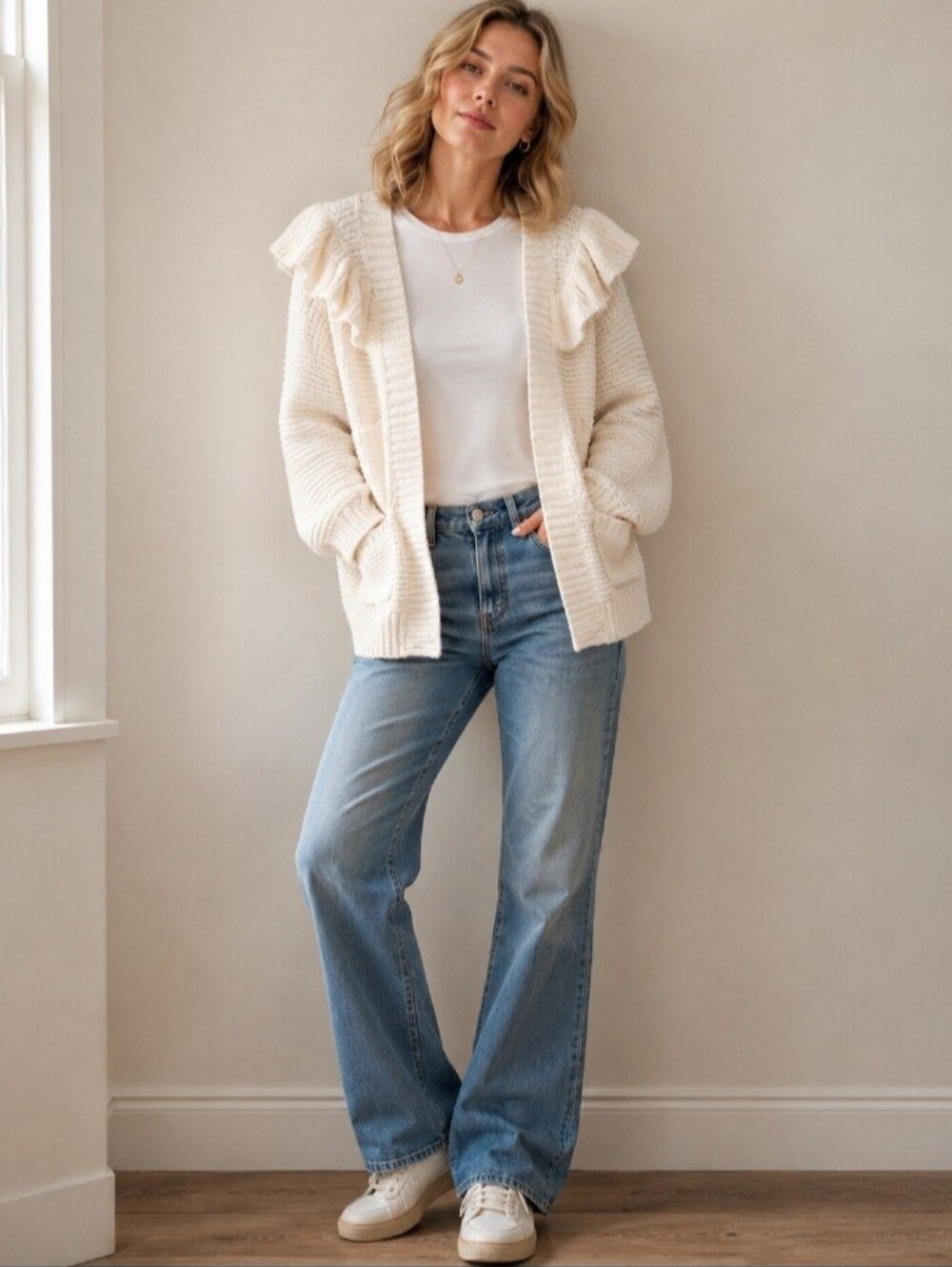 Madewell Ruffle Open Cardigan Sweater Size Small Chunky Cream Ivory NEW NWT
